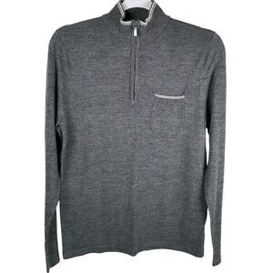 Patrick Assaraf Gray Extrafine Merino Wool Half Zip Pullover Sweater Mens Medium